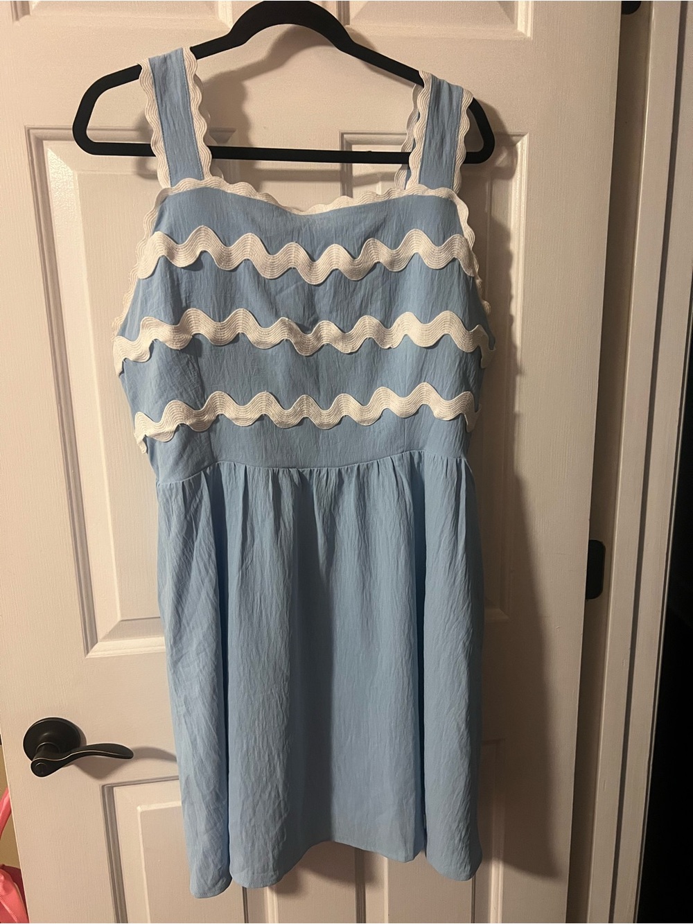 Amazon Light Blue Mini Sundress with White Ric Rac Trim